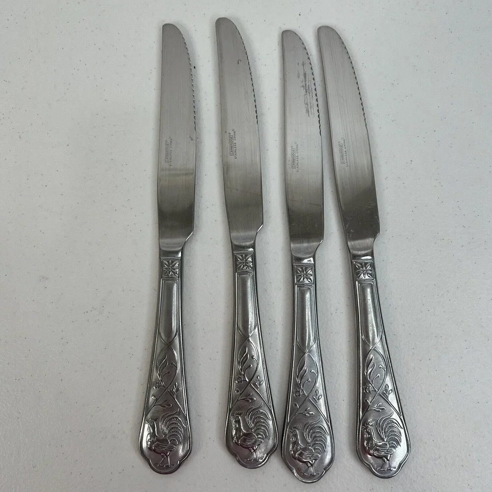 Cambridge Rooster 4 Butter Knives Stainless Flatware Frosted Handle Replacement